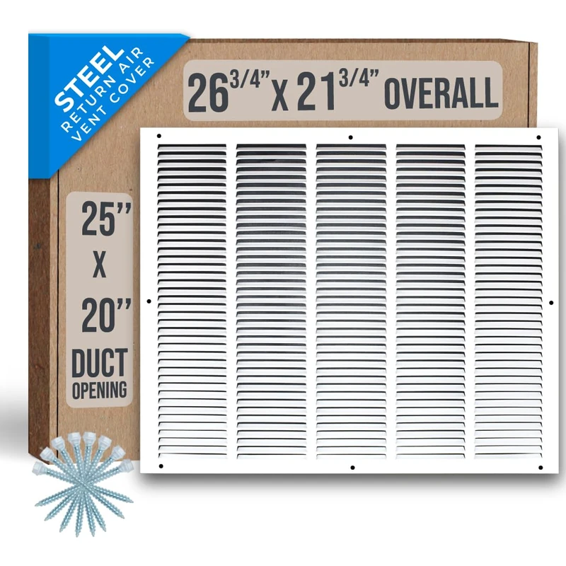 Fits 25x20 Duct Opening | Steel Return Air Grille by Handua | Vent Cover Grill for Sidewall and Ceiling | White | HVAC Cold Air Intake Grille | Outer Dimensions: 26.75"W X 21.75"