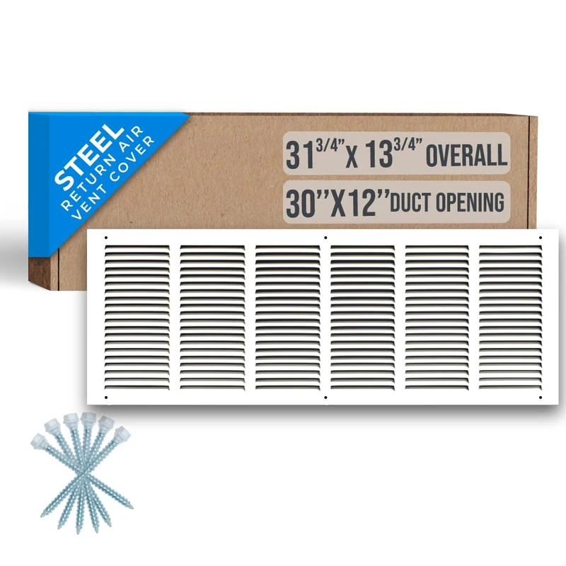 Fits 30x12 Duct Opening | Steel Return Air Grille by Handua | Vent Cover Grill for Sidewall and Ceiling | White | HVAC Cold Air Intake Grille | Outer Dimensions: 31.75"W X 13.75"H
