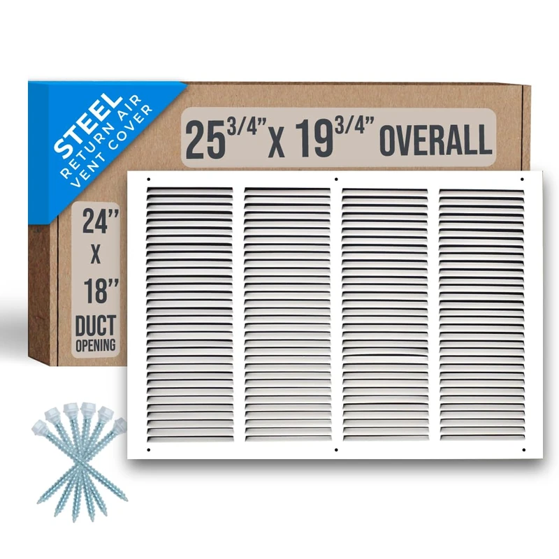 Fits 24x18 Duct Opening | Steel Return Air Grille by Handua | Vent Cover Grill for Sidewall and Ceiling | White | HVAC Cold Air Intake Grille | Outer Dimensions: 25.75"W X 19.75"H