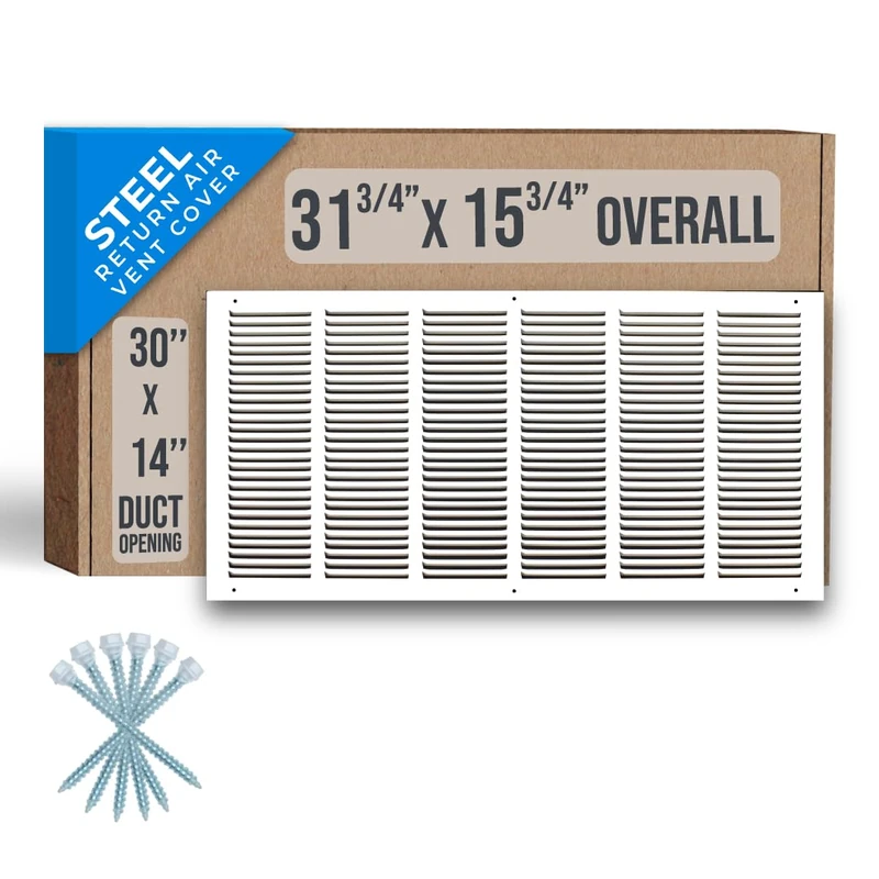 Fits 30x14 Duct Opening | Steel Return Air Grille by Handua | Vent Cover Grill for Sidewall and Ceiling | White | HVAC Cold Air Intake Grille | Outer Dimensions: 31.75"W X 15.75"H