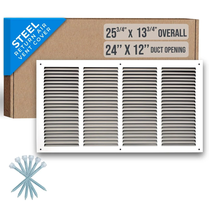 Fits 24x12 Duct Opening | Steel Return Air Grille by Handua | Vent Cover Grill for Sidewall and Ceiling | White | HVAC Cold Air Intake Grille | Outer Dimensions: 25.75"W X 13.75"H