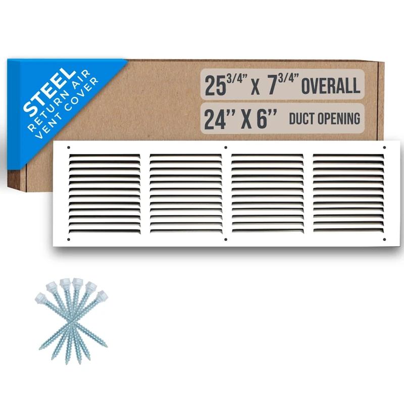 Fits 24x6 Duct Opening | Steel Return Air Grille by Handua | Vent Cover Grill for Sidewall and Ceiling | White | HVAC Cold Air Intake Grille | Outer Dimensions: 25.75"W X 7.75"H