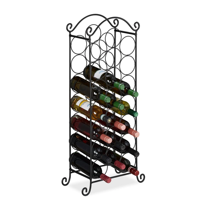 Relaxdays Wine Rack, Holds 21 Bottles, H x W x D: 88 x 33 x 20 cm, Iron, Black