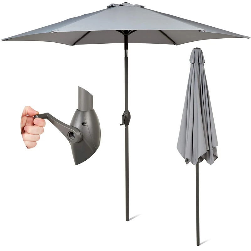 SUNMER 2.7M Garden Parasol - Sun Shading Umbrella with Easy Crank Lift & Tilt Mechanism - UV 30+ Water Repellent 180g/m² Polyester - Heavy Duty ø 38mm Steel Pole - Large Patio Shade - Grey
