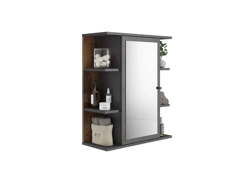FMD furniture Mirror cabinet 60 x 72 x 25 cm in Matera Old Style dunkel, central mirror door with six shelves