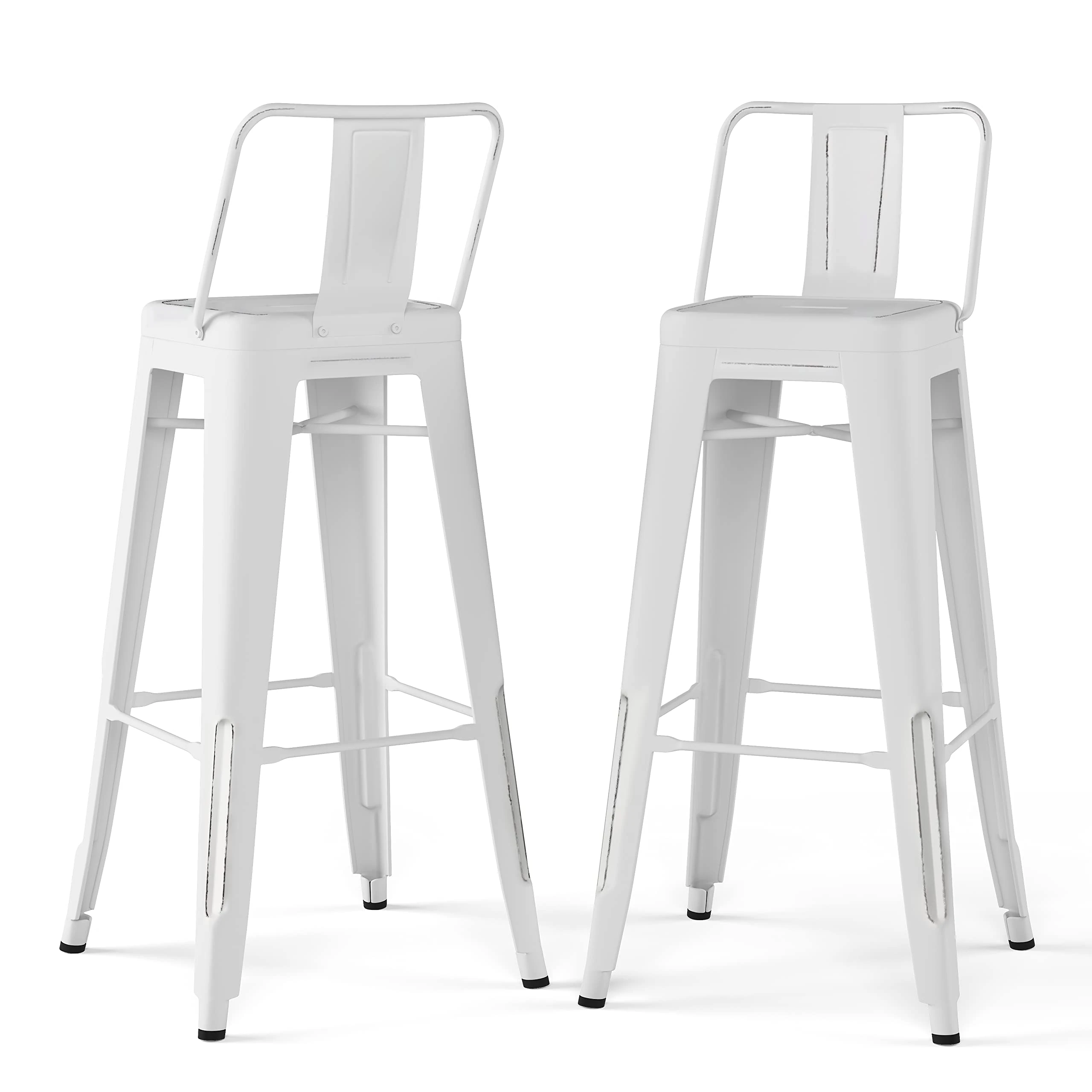SIMPLIHOME Rayne Industrial Metal 30 inch Bar Stool (Set of 2) in Distressed White for the Dining Room and Kitchen