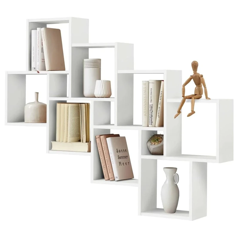 FMD furniture wall shelve brilliant white 121 x 95 x 16 cm sturdy wall mounted with 11 compartments