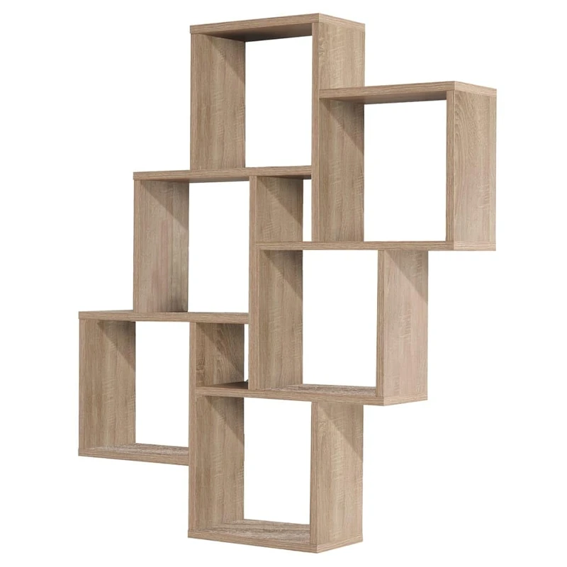 FMD furniture Wall shelf Oak 81 x 94 x 16 cm sturdy, with 8 compartments, floating