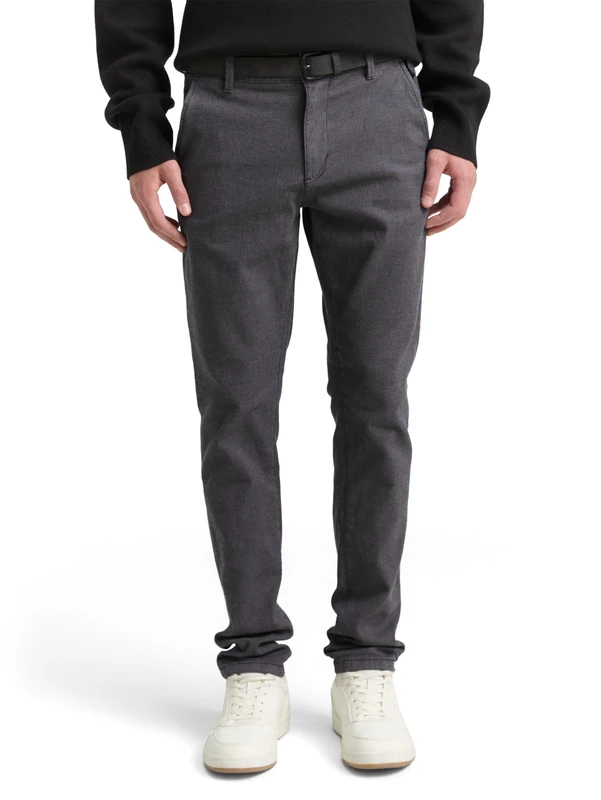 TOM TAILOR Denim Men's Straight Chino Trousers with Belt 1020451, 23975 - Anthra Dobby Yarn Dye, 32W / 32L - Image 1