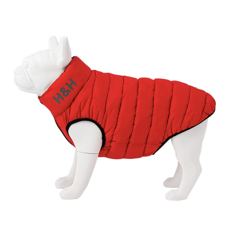 HUGO & HUDSON Reversible Dog Puffer Jacket, Windproof Water Resistant Coat, Red & Navy, L55