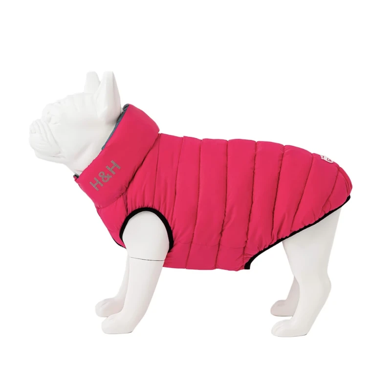 HUGO & HUDSON Reversible Dog Puffer Jacket, Windproof Water Resistant Coat, Pink & Grey, M50