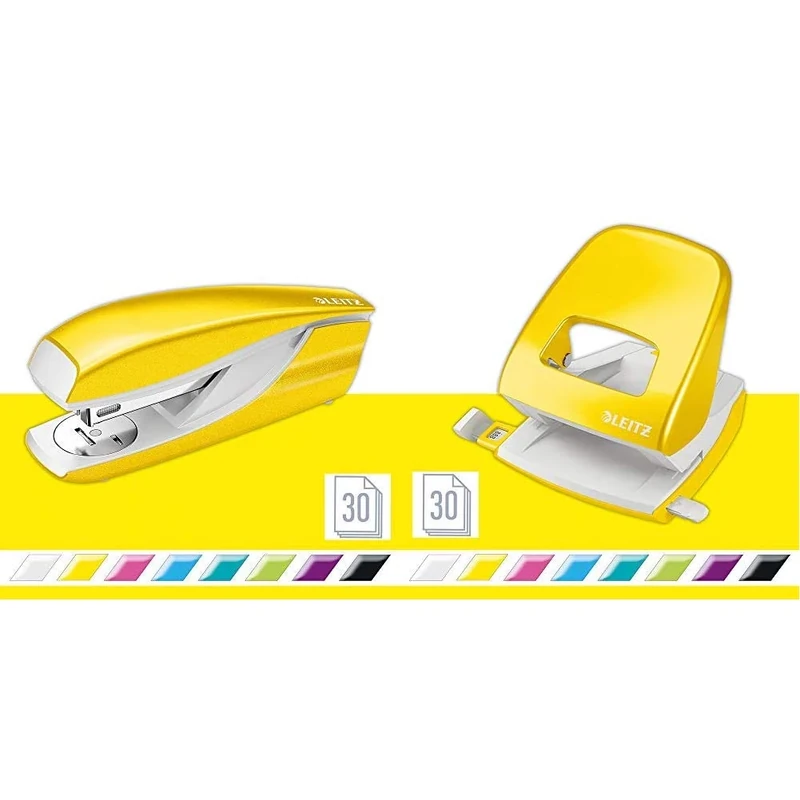 Leitz Stapler NeXXt Wow 30sh Yellow with Hole Punch NeXXt Wow 30sh Yellow Bundle