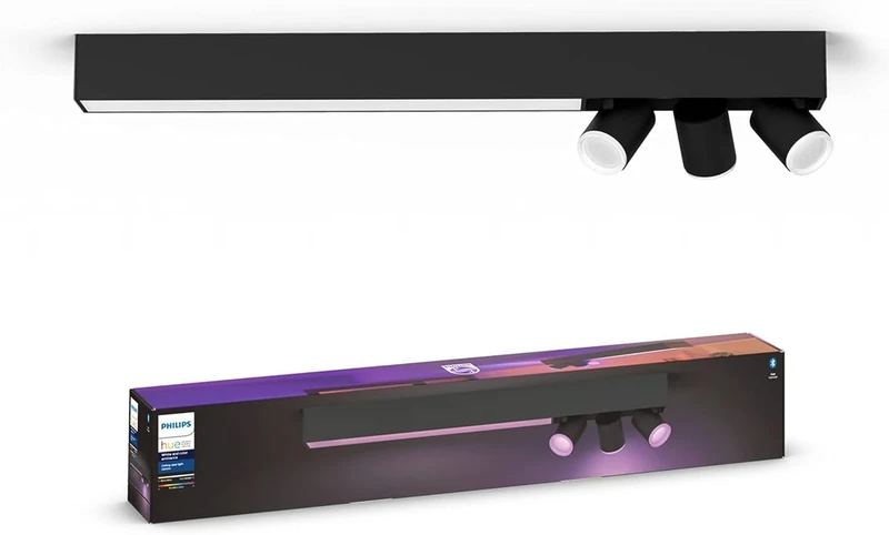 Philips Hue Centris White and Colour Ambiance Smart Ceiling Bar Light, 3X SpotLights [GU10 Spot] with Bluetooth, Black. Works with Alexa, Google Assistant and Apple HomeKit.