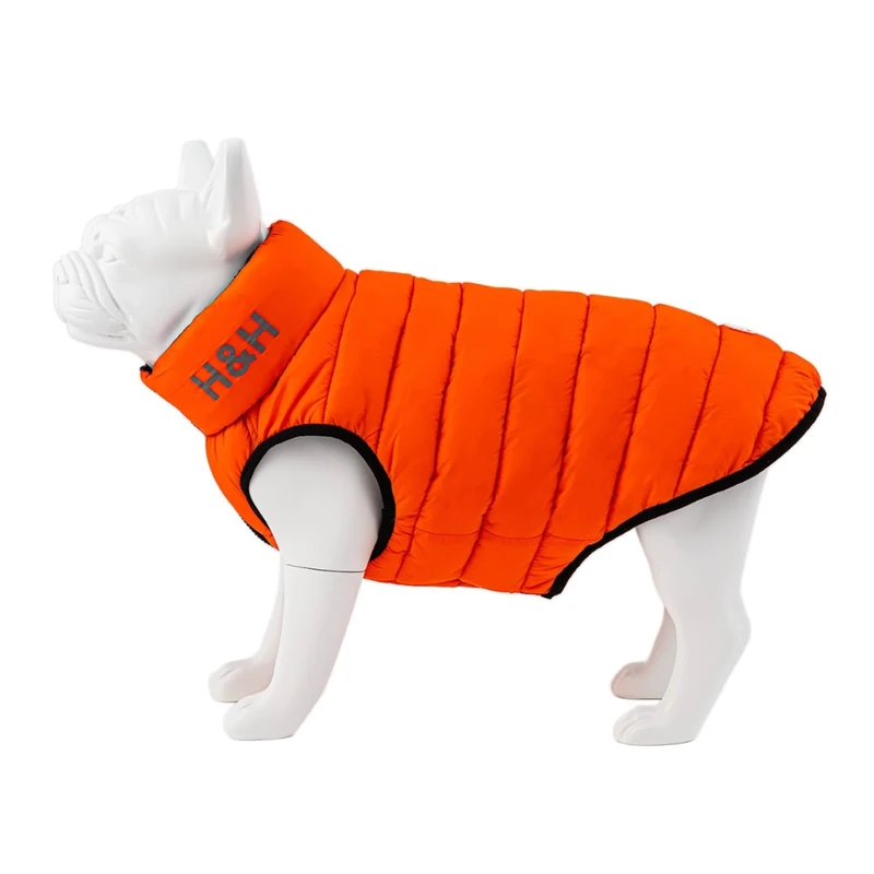 HUGO & HUDSON Reversible Dog Puffer Jacket, Windproof Water Resistant Coat, Orange & Navy, L55