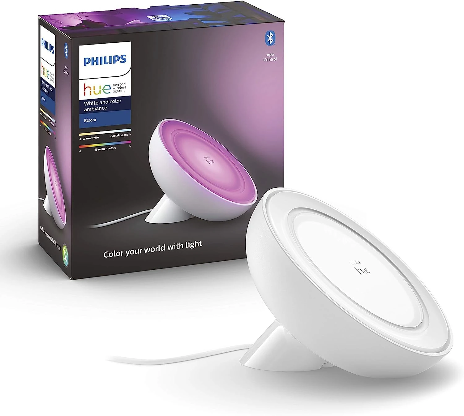 Philips Hue Bloom White and Colour Ambiance [White] Smart LED Table Lamp, with Bluetooth Works with Alexa and Google Assistant, 7 watts