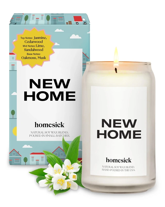 Homesick Premium Scented Candle, New Home - Scents of Jasmine, Cedarwood, 13.75 oz, 60-80 Hour Burn, Natural Soy Blend Candle Home Decor, Relaxing Aromatherapy Candle