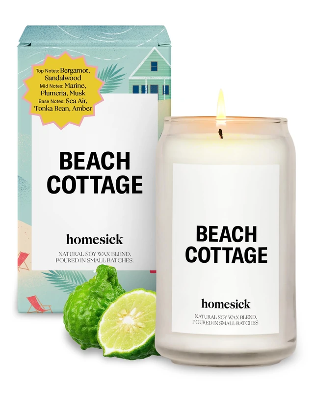 Homesick Premium Scented Candle, Beach Cottage - Scents of Bergamot, Sandalwood, 13.75 oz, 60-80 Hour Burn, Natural Soy Blend Candle Home Decor, Relaxing Aromatherapy Candle