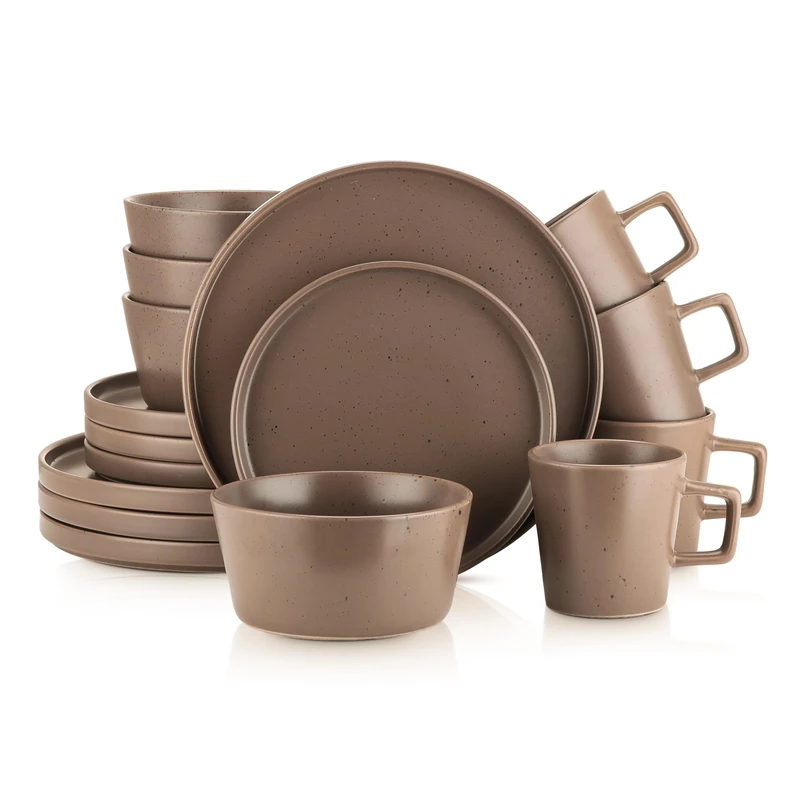 Stone Lain Coupe Dinnerware Set, Service for 4, Matte Brown