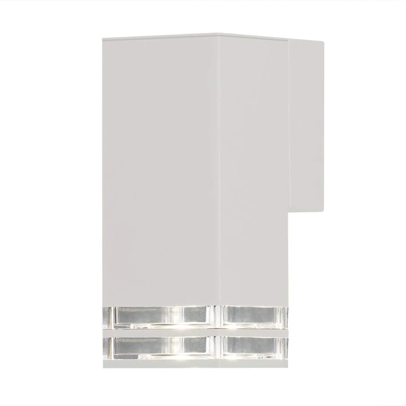 Konstsmide Handmade Outdoor Wall Light Mains Powered/Pollux Double Down Modern Lantern/1x7 Watt Max GU10 Lamp/Clear Acrylic Glass Lens/Aluminium/IP44/White Outside Light