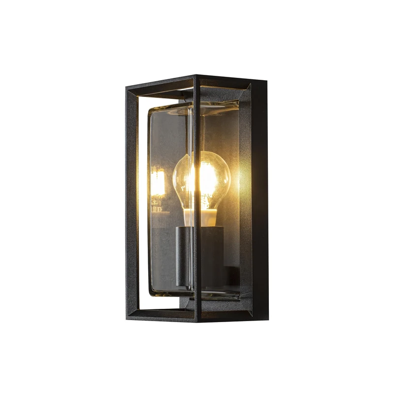 Konstsmide Outdoor Wall Light Mains Powered Brindisi/H: 26 cm W: 13cm D: 11cm / 1 x 20 W E27 Max Wall Lamp/Clear Glass/Aluminium / IP54 / Black