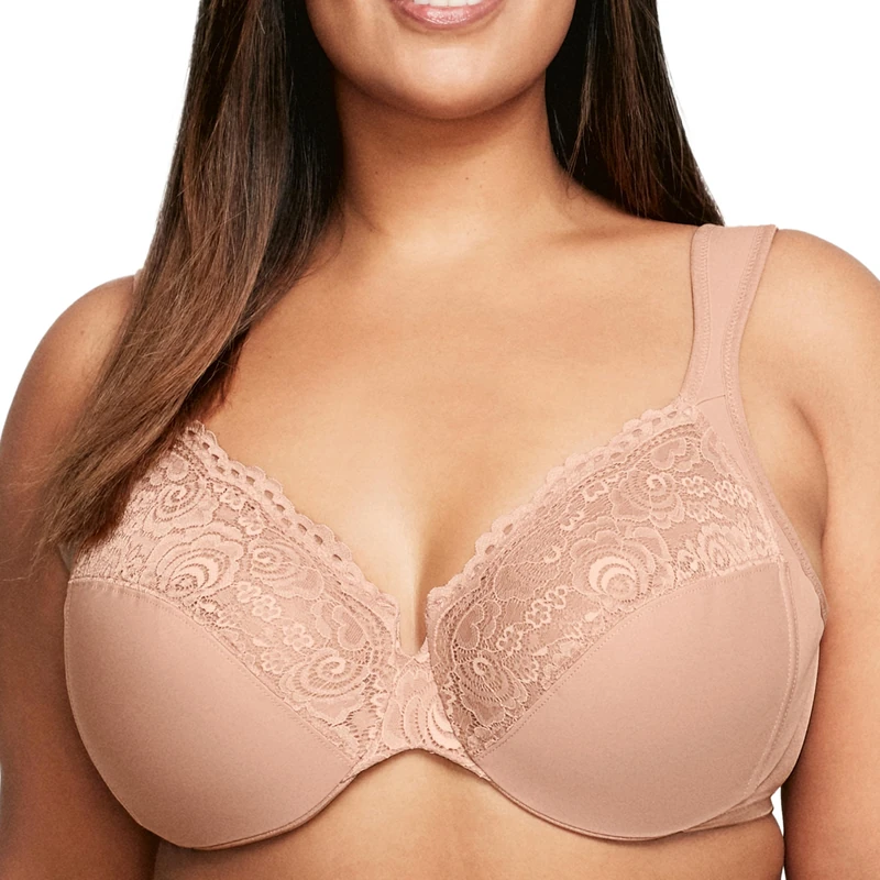 Glamorise Low Cut Wonderwire Lace Underwire Bra 1240 (Women's & Women's Plus)