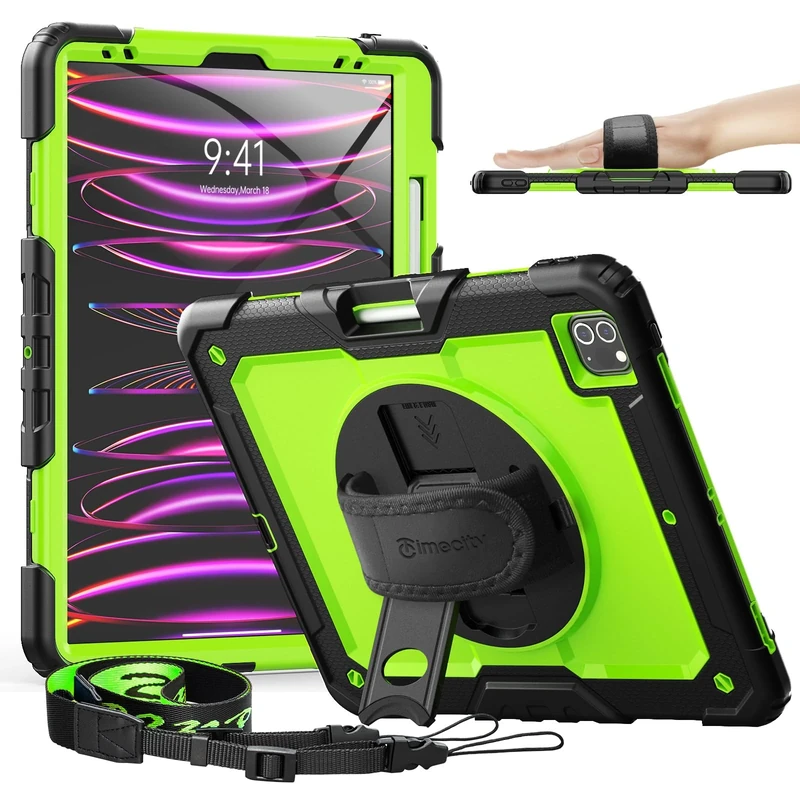 timecity iPad Pro 12.9" Case Protector, Rotating Stand & Pencil Holder - Green