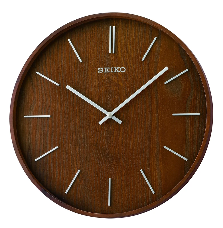 SEIKO QXA765BLH Maddox Wooden Brown Ash Veneer with 3D Numerals Wall Clock, 13-inch Diameter, No Cover