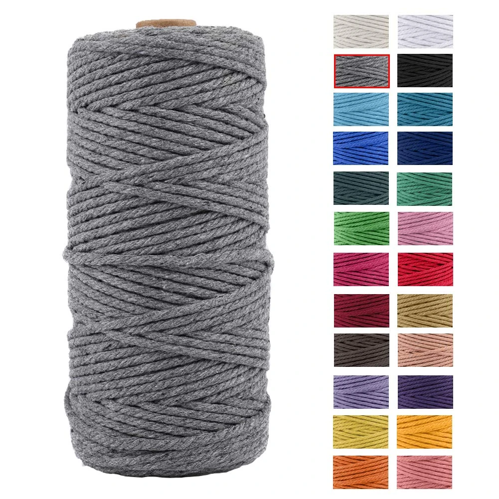 JeogYong Macrame Cord Thick Natural Cotton Cord Yarn Macrame Rope for Wall Hangings, Plant Hangers, DIY Crafts, Home Decorations, Gift Wrapping 3mm x 100m (Gray)