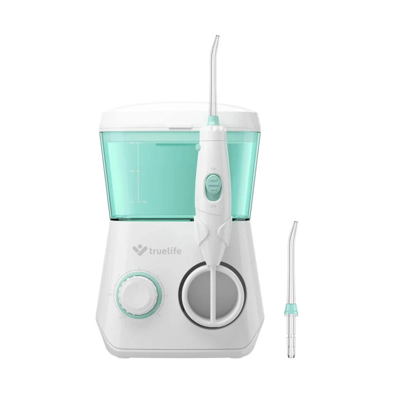 TrueLife AquaFloss Station Water Flosser for Perfect Dental Hygiene, 10 Levels of Pressure, 600 ml Reservoir, 2 nozzles in The Package, Rotating Head