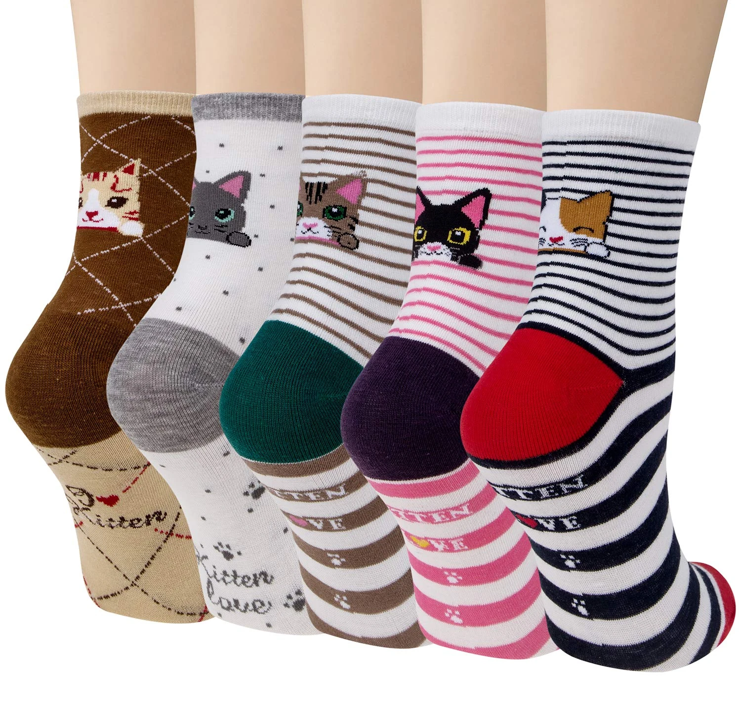 Chalier Cozy 5 Pairs Women Socks Funny Cute Animal Ladies Socks Cat Dog Sock Gifts for Women, One Size (White)