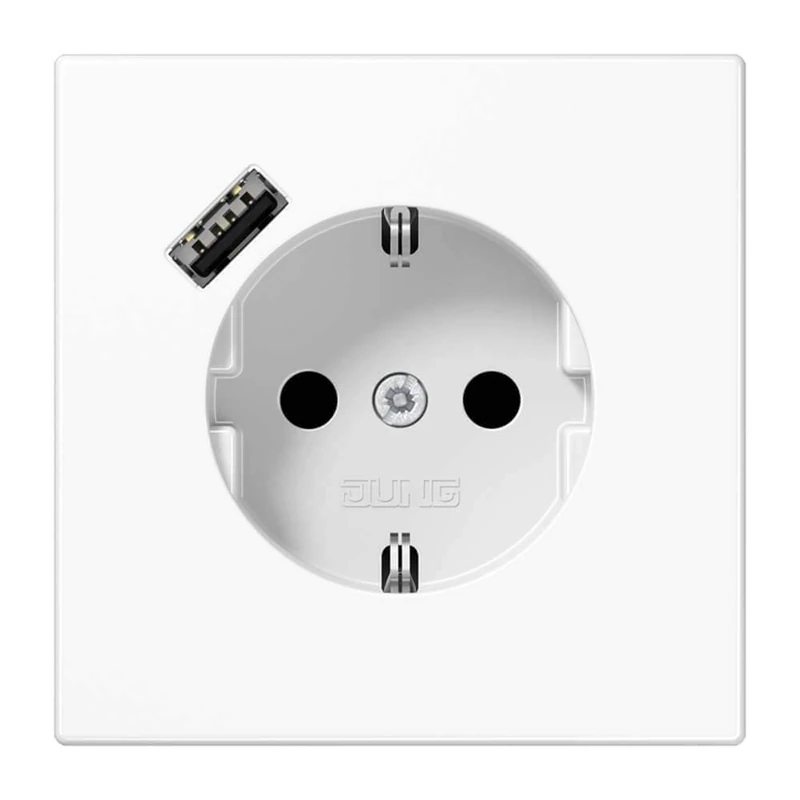 Jung LS1520-18AWW Schuko Socket with USB Type A (2/3A) Quick Charge with Increased Touch Protection (Thermoplastic Shatter-Proof) Alpine White LS Series