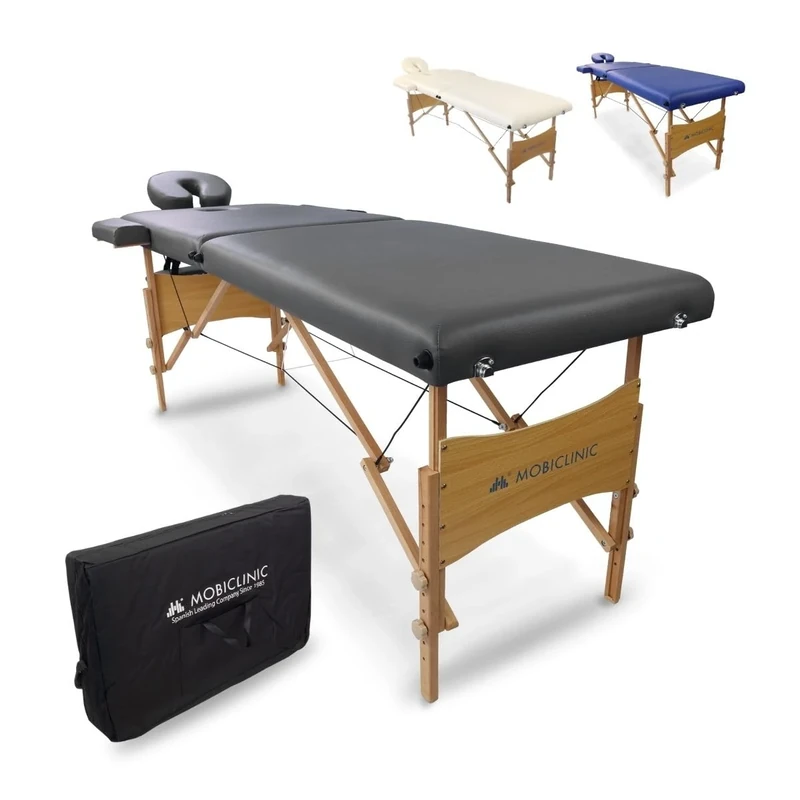 Mobiclinic, Light, Massage Bed, Folding Physiotherapy Massage Table, Headrest, Massage, Portable, Wood, 186x60 cm, Black