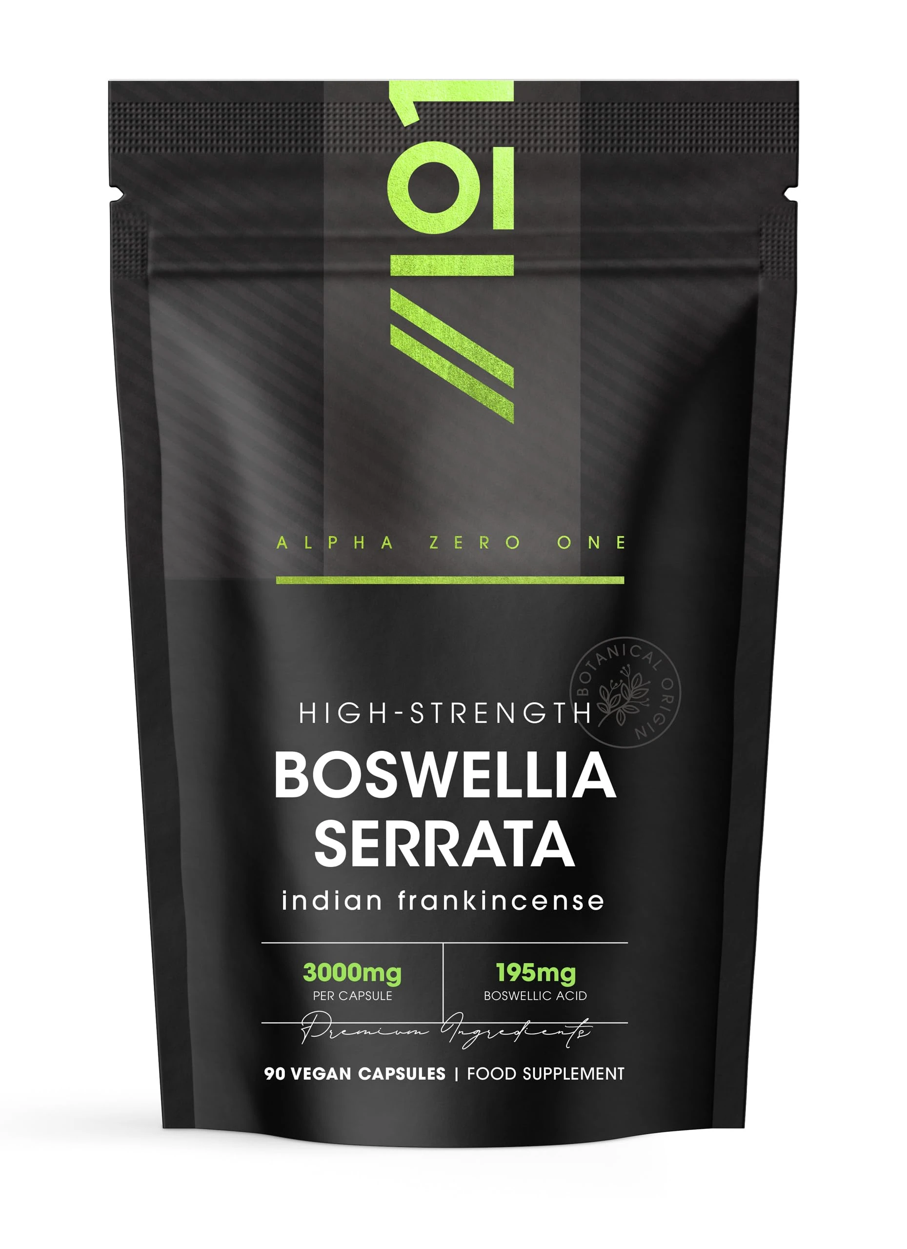 Boswellia Serrata Extract 3000mg – 65% Boswellic Acid (150mg per Capsule) - 90 Capsules (3 Months Supply) – Resealable and Recyclable Pouch by Alpha01