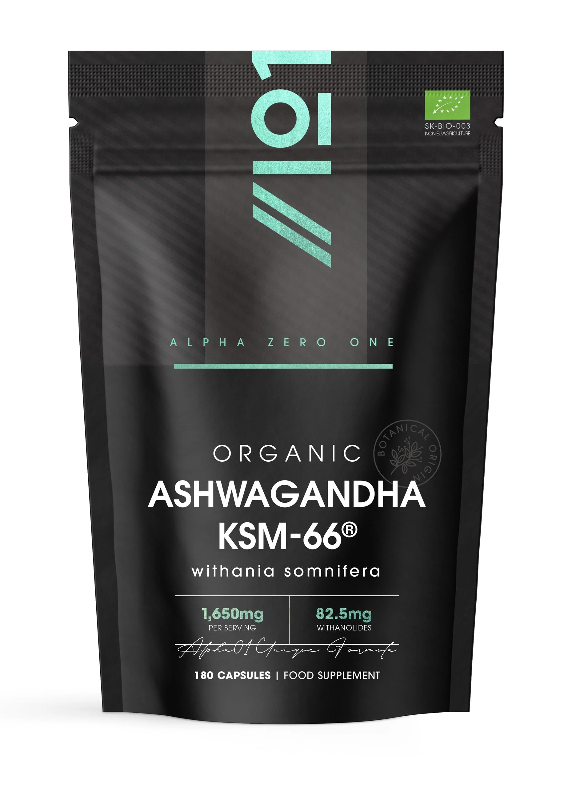 Organic Ashwagandha KSM-66® 1650mg - 5% Withanolides - Black Pepper for Absorption - Most Bioavailable Full-Spectrum Root Extract - Not Tablets or Powder - 180 Vegan Capsules