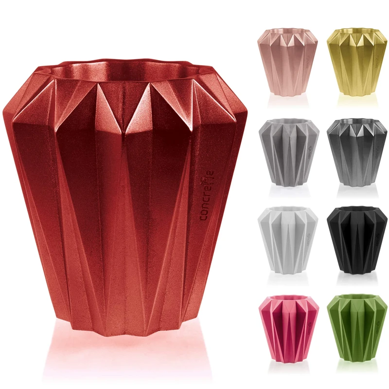 CONCRETTE Flower Pot, Metallic red, Ø 13-22x22x23 cm
