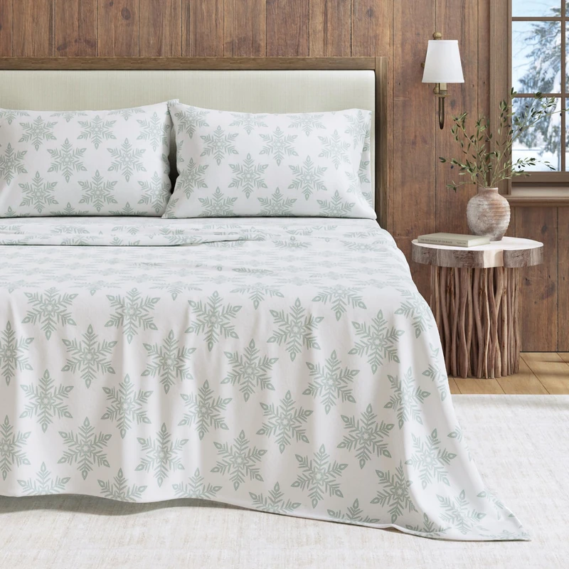 Great Bay Home 100% Turkish Cotton Full Winter Flannel Sheet Set | Deep Pocket, Soft Sheets | Warm, Double Brushed Bed Sheets | Anti-Pill Flannel Sheets (Full, Snowflake-Simple White) - Image 1