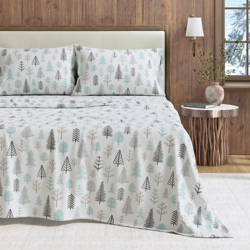 Great Bay Home Flannel Sheet Set Full Size - 100% Turkish Cotton, Double-Brushed, Printed Bed Sheets - Ultra-Soft, Cozy, 4-Piece Bedding Set (Winter Forest)