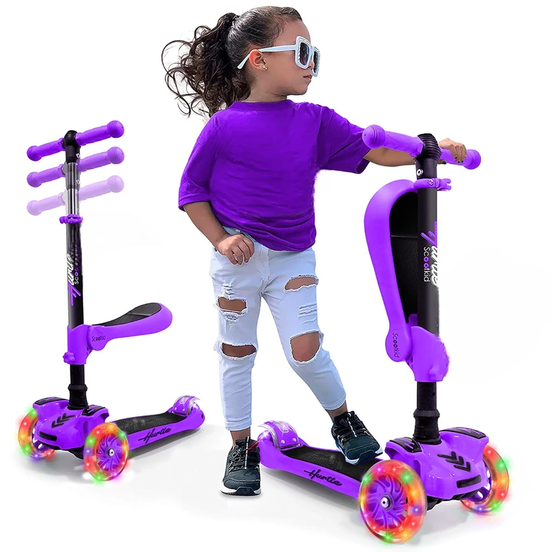 3 Wheeled Scooter for Kids - Stand & Cruise Child/Toddlers Toy Folding Kick Scooters w/Adjustable Height, Anti-Slip Deck, Flashing Wheel Lights, for Boys/Girls 2-12 Year Old