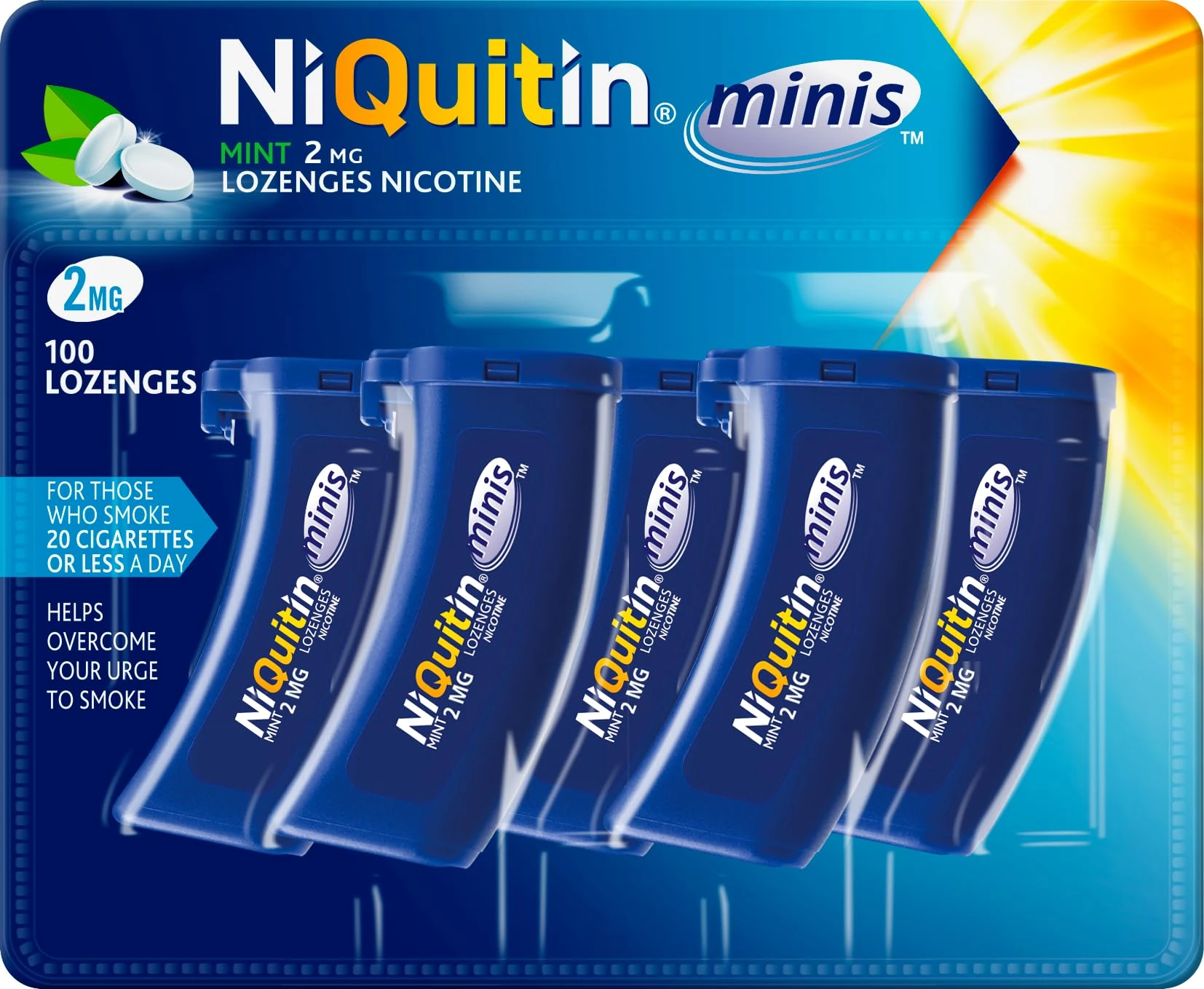NiQuitin Minis Mint 2 mg Lozenges - Effective Smoking Craving Relief - Practical Pocket-Sized Container - 100 Mini Lozenges - Relieve Sudden Cravings - Reduce and Quit Smoking Aid