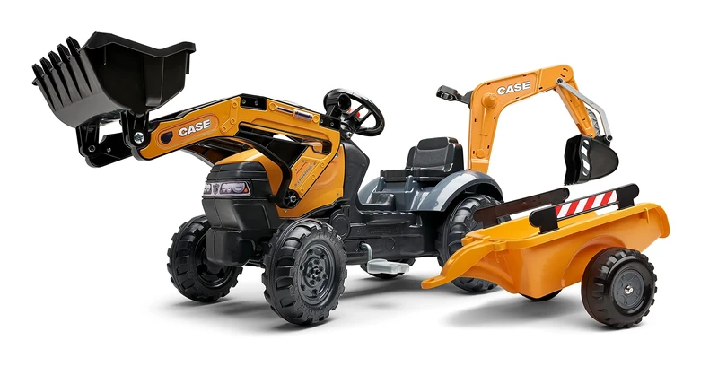 Falk Tractopelle Case CE with excavator and trailer - Made in France Front Excavator and Articulated Excale- Personalised Number Plate-967N, 967N