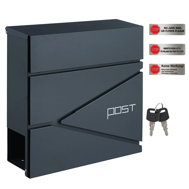 SONGMICS - GMB051G02 - Wall Mounted Post Box with Newspaper Holder, Keys, Easy to Install, Modern Design, Charcoal Grey