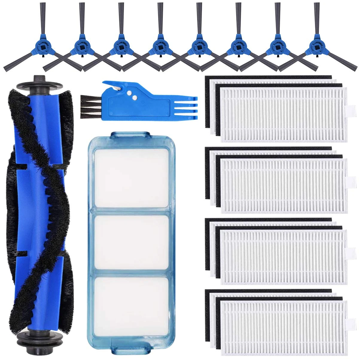 Eufy Replacement Parts 19 Pack (8 Filters, 8 Side Brushes, 1 Main Brush, 1 Primary Filter) for RoboVac 11S, 30, 30C, 15C, 15T, 12, 35C Robotic Vacuum Cleaners