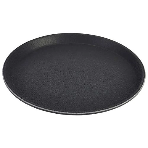 Genware GG1400BLK Gengrip Round Non-Slip Tray, Black, 14", Pack of 12