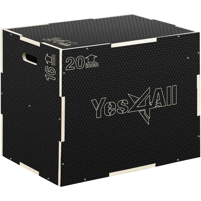 Yes4All Non-Slip Wooden Plyo Box 24" 20" 16" - Black