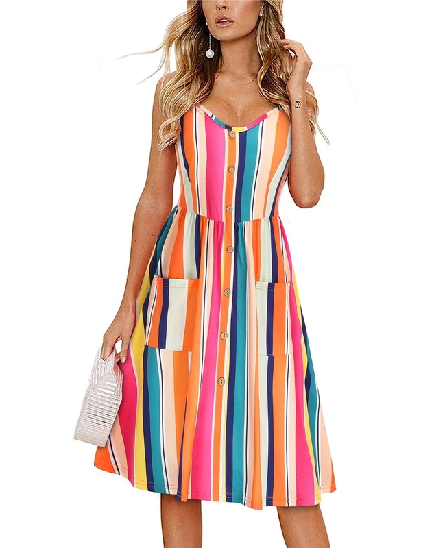 KILIG Womens Summer Dress Casual Sleeveless Sleeve Dress Button Floral Beach Sun Dress with Pockets (C20-Floral, M)