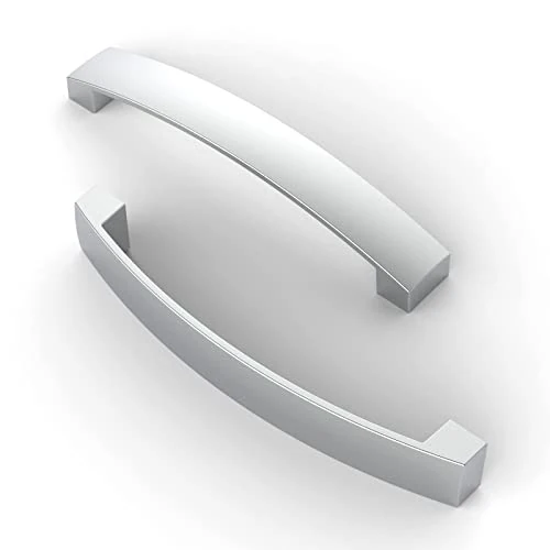 FURNIWARE Cabinet Hardware Modern Square Drawer Pulls, Kitchen Cabinet Door Handles Pull (5"(128mm), Chrome Plated)