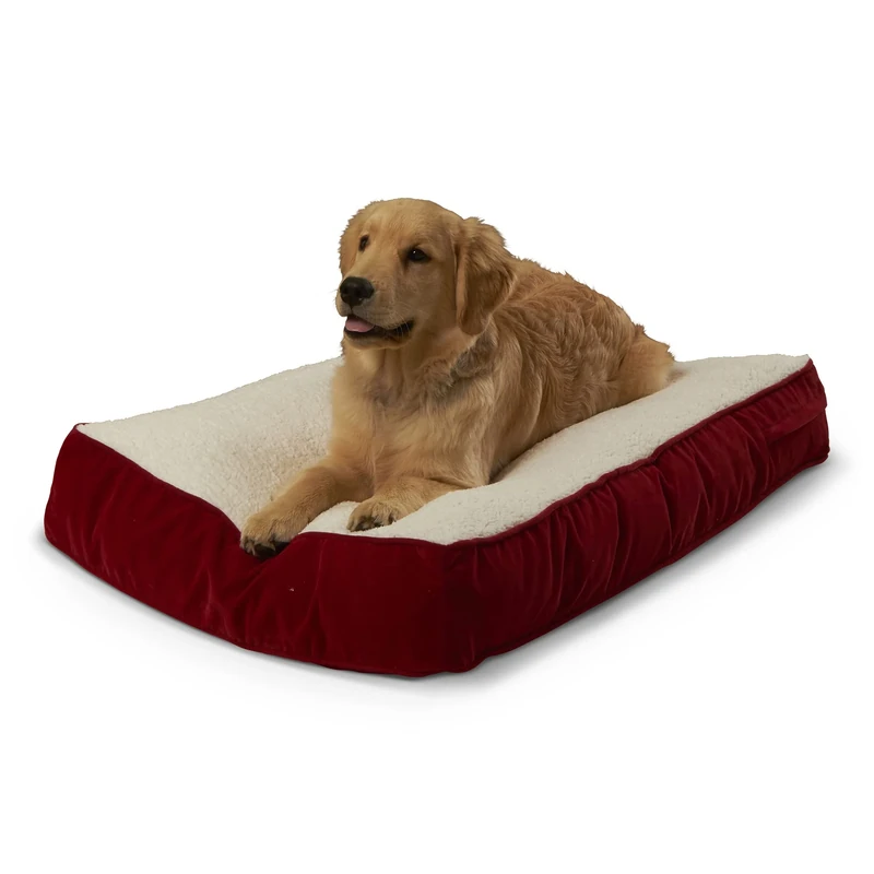 Happy Hounds Buster Small (36 x 24 in.) Red Rectangle Pillow Style Dog Bed with Sherpa Panel - Image 1