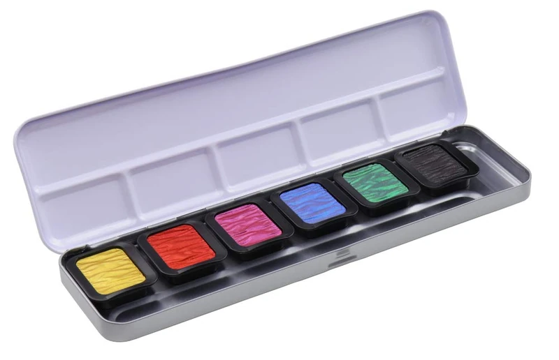 Finetec F7002 Metal Paint Box, 6 Opaque Premium Pearlescent Paints, High Chroma, 6 Colours, 23 x 6.5 x 1.7 cm