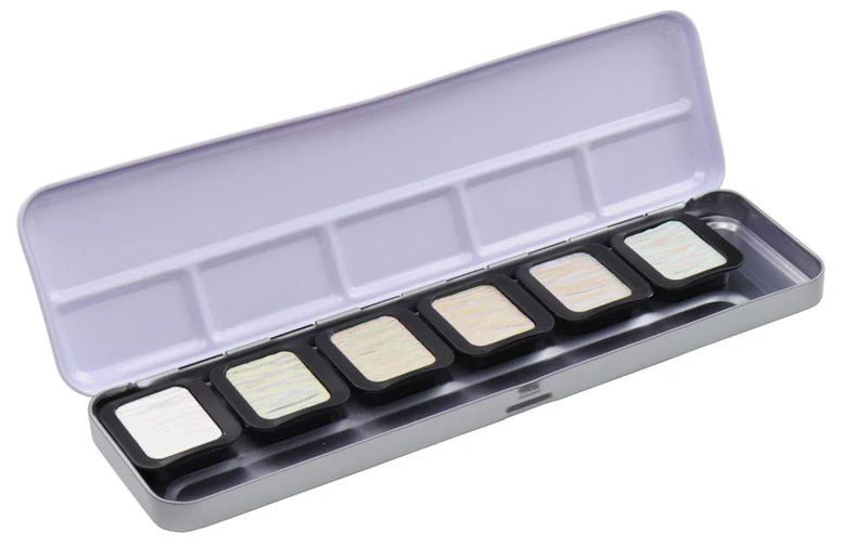 Finetec F8001 Metal Paint Box, 6 Iridescent Premium High Sparkle, 6 Colours, 23 x 6.5 x 1.7 cm