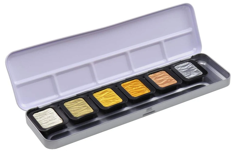 Finetec F7001 Metal Paint Box, 6 Opaque Premium Pearlescent Paints, Antique Tones, 6 Colours, 23 x 6.5 x 1.7 cm